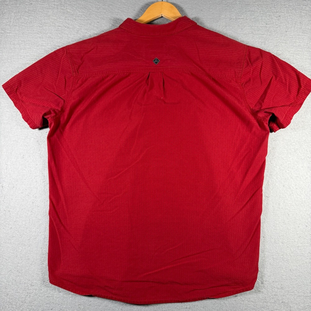 Prana Mens Short Sleeve Button Down Shirt Red Textured XL Dual Chest Pockets - Picture 2 of 11